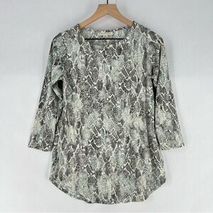 Emaline Reptile Snake Print Stretch Jersey Knit‎ 3/4 Sleeve Top Size S